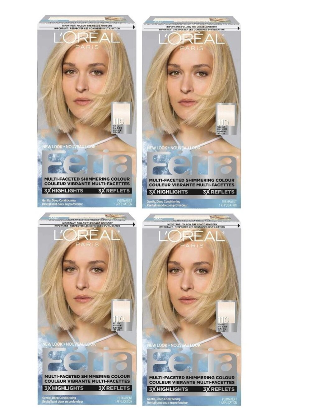 4x L’Oreal Hair Color Feria 110 Starlet Very Light Beige Blond Permanent Dye NEW